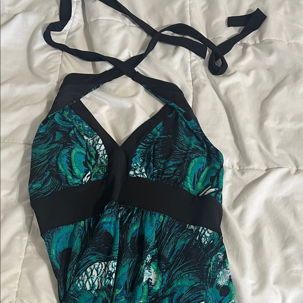 Bisou Bisou Teal and Black Halter Dress